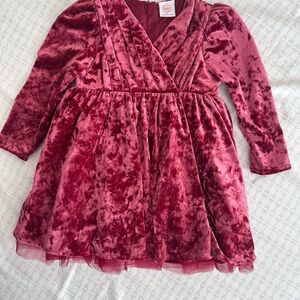 Toddler Girl Velvet Long Sleeve Dress in Rich Red size 2T